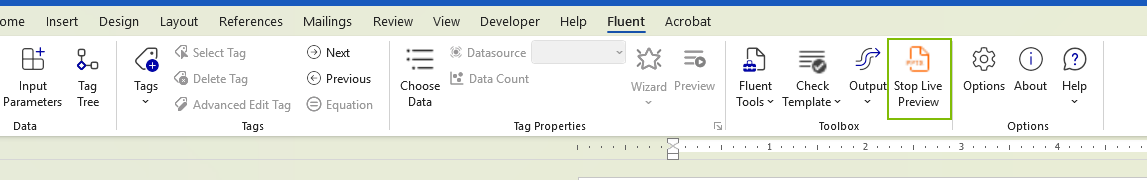 Stop Live Preview button in the Fluent ribbon